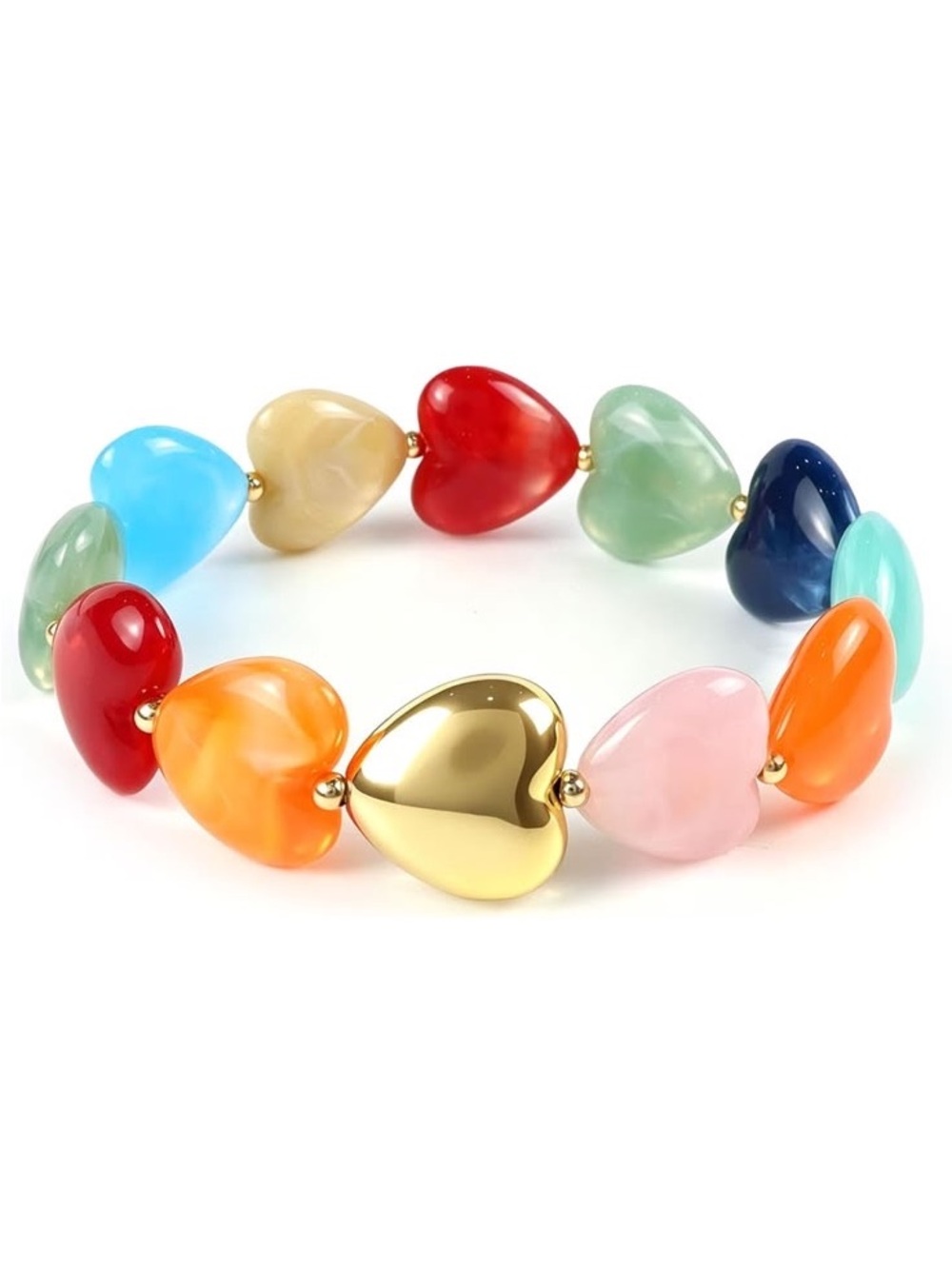 Anthropologie Multicolor Heart Bead Bracelet with Gold Tone Heart